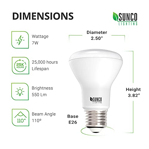 Sunco BR20 LED Bulb Dimmable, Small Recessed Lighting Bulbs, R20 Mini Flood Light Indoor, 550 LM, 7W (50W Equivalent), 2700K Soft White, E26 Base, Can Light for Home, Kitchen, Bedroom UL 4 Pack.
