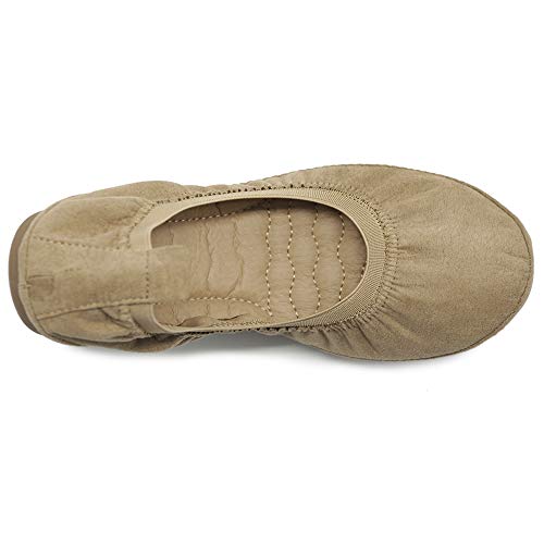 Ollio Women's Shoes Faux Suede Slip On Comfort Elasticated Ballet Flats BN16 (6.5 B(M) US, Yellow)