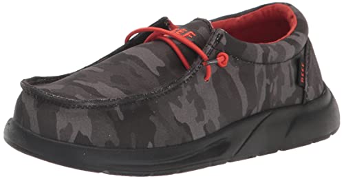 Reef Boy's Kids Cushion Coast Sneaker, Black Camo/Red, 2 Big