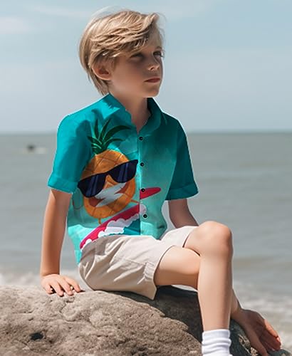 Yoimira Hawaiian Shirts for Boys, Boys Hawaiian Shirt Button Down, Aloha Shirt Boys Summer Beach Shirts for Kids 7-14 Years
