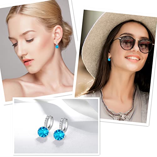 VONSSY Drop Dangle Hoop Earrings, Brilliant 5A Cubic Zirconia, Leverback Hoop Earrings (Blue)