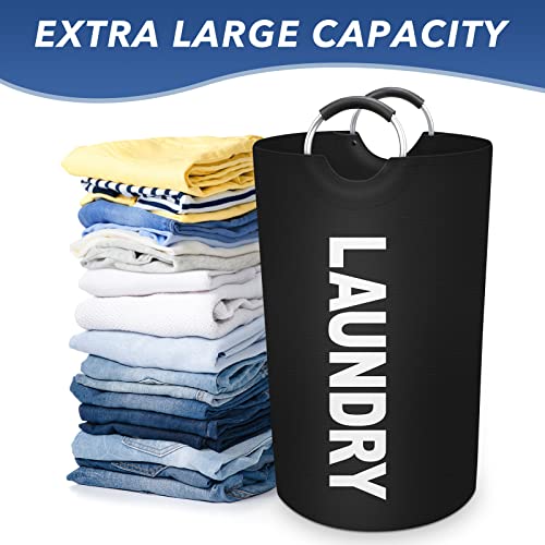 EpicTotes 75L Large Laundry Basket, Freestanding Waterproof Laundry Hamper, Collapsible Folding Tall Clothes Hamper, Easy Carry with Foam Protected Aluminum Handles for Dorm, Family, Travel (Black)