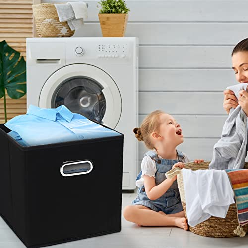 STOREONE Fabric Storage Bins Cubes Baskets Containers-(11X11X11) with Dual Handles for Shelf Closet, Nursery Home , Bedroom Organizers, Foldable Set of 3 (Grey Gold)