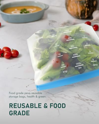 IDEATECH 10Pack Reusable Sandwich Bags Dishwasher Safe, Leakproof Reusable Quart Freezer Bags, BPA Free Food Storage Bags Stand Up, Plastic Free Reusable Silicone Quart Ziplock Bags for Travel(10Pack)
