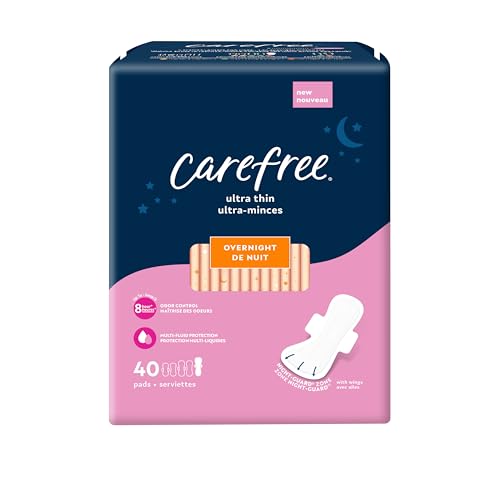 Carefree Ultra Thin Pads for Women, Overnight Pads With Wings, 40ct | Carefree Pads, Feminine Care, Period Pads & Postpartum Pads | 40ct (Pack of 1)