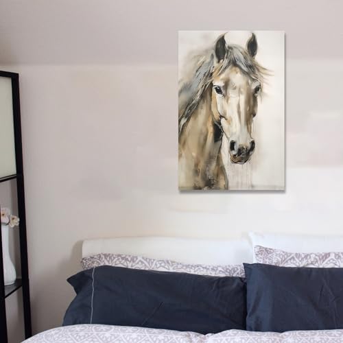 QIXIANG Horse Canvas Wall Art Abstract White Horse Painting Prints Animal Picture for Living Room Bedroom Home Decor Framed (12.00" x 18.00", Abstract)