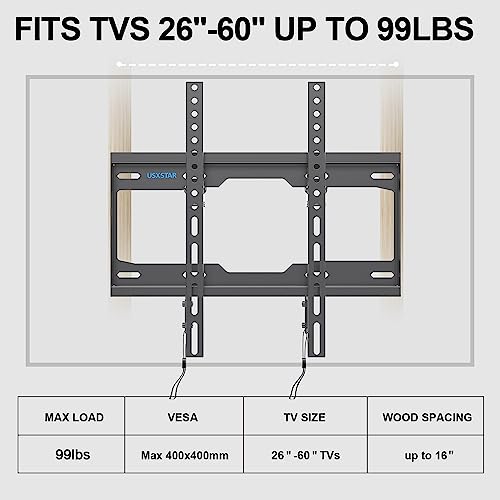 UL Listed Tilting Low Profile TV Wall Mount - Holds Most 26-60 Inch TVs Up to 99 lbs, Quick Release Lock, Max VESA 400x400mm, Fits 8''-16'' Studs - by USX STAR