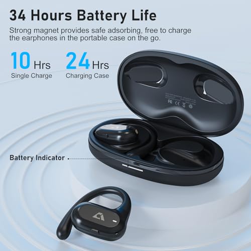 YMOO Open Ear Wireless Bluetooth 5.2 Headphones for Running, IPX4 Waterproof Air Conduction Headphones, 16.5mm HiFi Headphones, 40ms Low Latency, 34H Gaming Earbuds for Treks,Exercise,Tour (Black)
