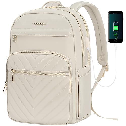 VANKEAN 15.6 Inch Laptop Backpack for Women Men Work Bag Fashion with USB Port, Waterproof Backpacks Nurse Stylish Travel Bags Casual Daypacks for College, Business, Black