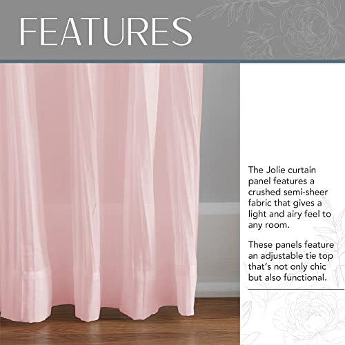 Elrene Home Fashions Jolie Crushed Semi-Sheer Window Curtain, Adjustable Tie-Top Single Panel, 52" x 84" (1 Panel), Blush