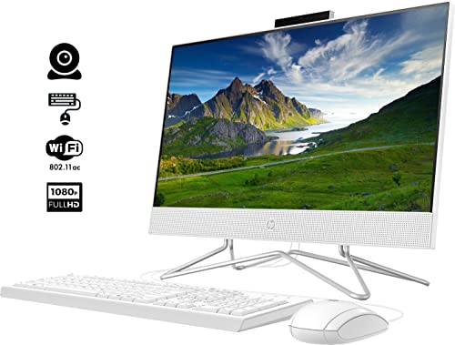 HP 2022 All-in-One Desktop, 21.5" FHD Display, Intel Celeron J4025 Processor, 16GB RAM, 1TB PCIe SSD, Webcam, HDMI, RJ-45, Wired Keyboard&Mouse, WiFi, Windows 11 Home, White