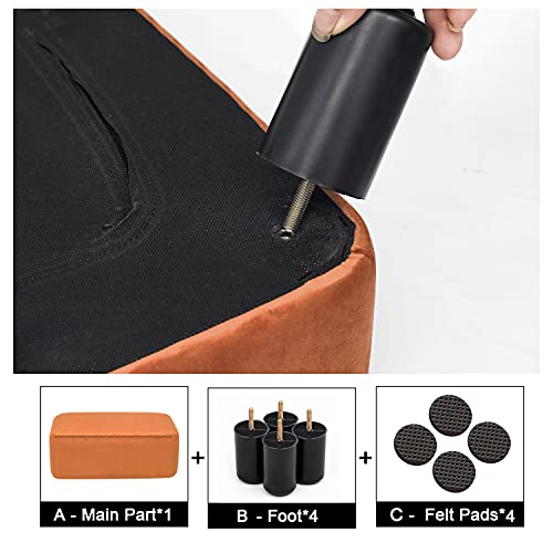 Adeco Small Footstool Ottoman, Rectangular Footrest Stool Padded Ottoman Extra Seating Pet Step for Living Room Entryway Office (Orange)