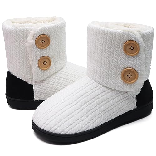 ONCAI Womens Slippers Bootie Slipper Boots for Women Winter Warm Fuzzy Knit House Slipers White Size 5-6