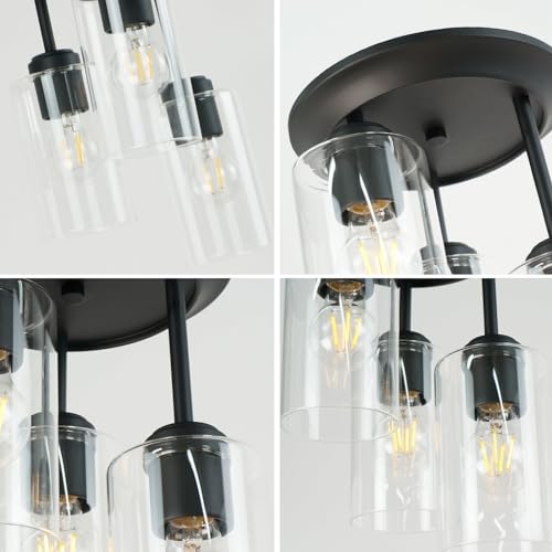 3-Light Semi Flush Mount Ceiling Light, Close to Ceiling Light Fixture with Clear Glass Shades, Modern Hallway Lighting Fixtures for Bedroom, Kitchen, Foyer Entryway with E26 Socket(Bulb Not Included)