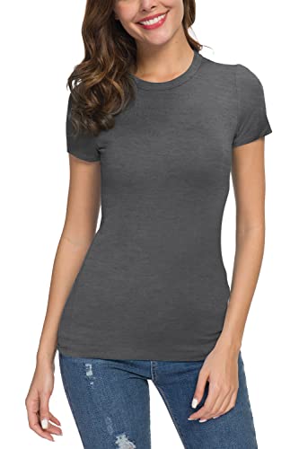 EXCHIC Women's Basic Slim Fitted Short Sleeve Casual Crewneck T-Shirt (Black, XS)