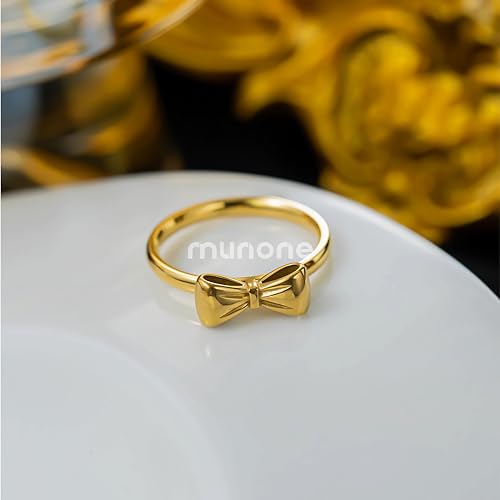 munone Bow Ring Bowtie Knot 18k Gold Plated Titanium Cute Stackable Non Tarnish Comfort Bands Rings for Women