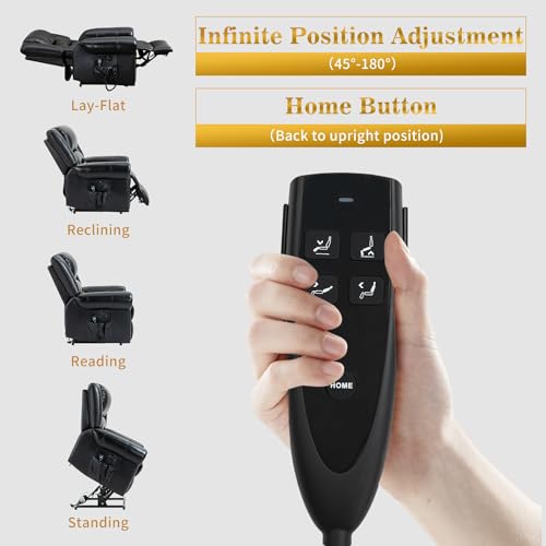 Trustyue Dual Motor Lift Chairs Recliners for Elderly, Lay Flat Electric Lift Chair with Massage and Heat, Infinite Position, Standing Assistance, USB Ports, Genuine Leather, Black