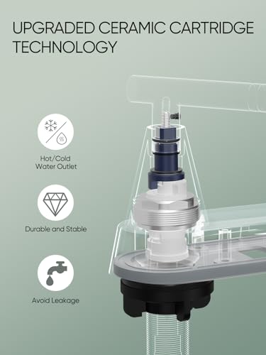 Cobbe Black Bathroom Faucets 3 Hole, 4 Inch Bathroom Sink Faucet with Pop Up Drain and 2 Supply Hoses, 2 Handle Centerset Bathroom Faucet for Sink Vanity, Matte Black