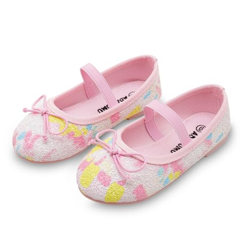 ADAMUMU Sparkly Girls Dress Up Shoes - Princess Mary Jane School Uniform Dress Shoes in Performance, Prom and Graduation - Glitter Blue, 1M Big Kid