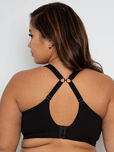 Curvy Couture Women's Plus Size Cotton Comfort 2-Pack Bralette, Charcoal Heather/Black HUE, M