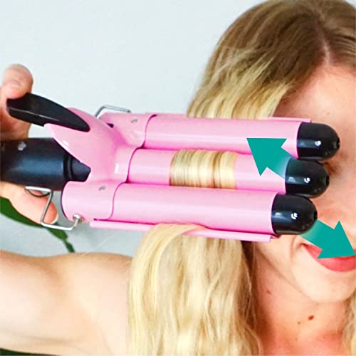 3 Barrel Curling Iron Hair Crimper, TOP4EVER 25mm(1 inch ) Professional Hair Curling Wand with Two Temperature Control,Fast Heating Portable Crimpers for Waving Hair (Pink)