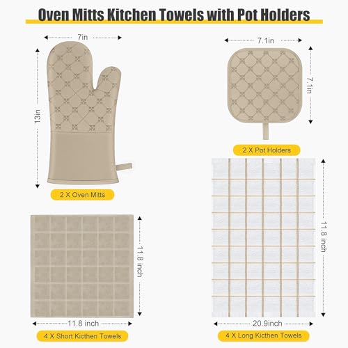 Oven Mitts Kitchen Towels Dishcloths with Pot Holders Sets 12PCS, Dish Towels Sets, Oven Gloves Pot Pads Heat Resistant 500 Degrees with Non-Slip Silicone Surface for Cooking Baking Grilling Black