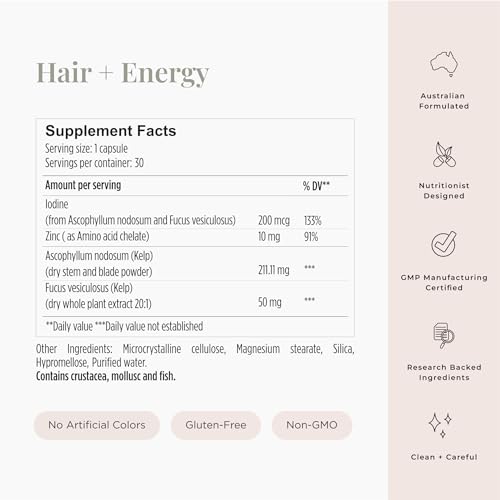 JSHealth Vitamins Hair and Energy Formula Hair Growth Vitamins | Hair Vitamins for Women and Men | Zinc and Iodine Hair Supplements for Hair Growth | Hair Loss Supplements | (30 Capsules)