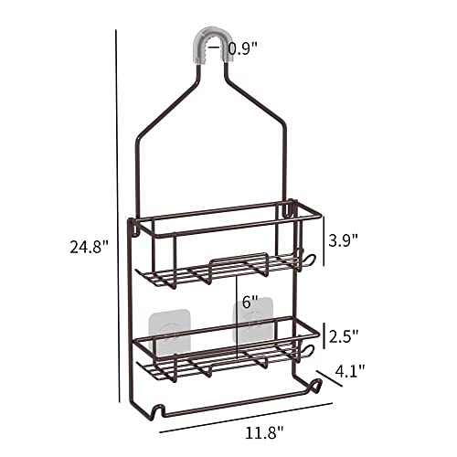Shower Caddy Hanging Over Shower Head Rust Roof Shower Organizer with 10 Hooks for Razor Shampoo Holder Bathroom Shower Rack Storage Shelf with Towel Bar – Bronze