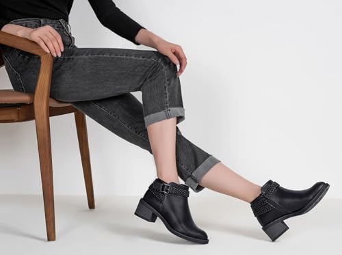 Jeossy Women's 9616 Ankle Boots, Low Heel Short Fall Booties, Black Nubuck, Size 6.5 US-with Side Zipper(DJY9616 blacknubuck 06.5)