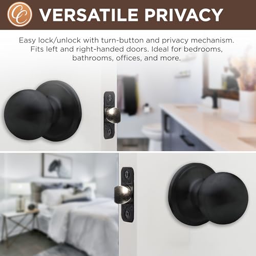 Copper Creek BK2030BC-6 Ball Door Knob, Privacy Function, 6 Pack, Black