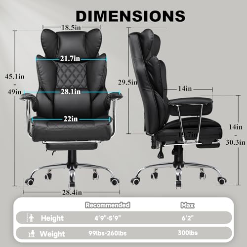 GTRACING Gaming Chair,Office Chair with Pocket Spring Lumbar Support, Ergonomic Comfortable Wide Office Desk Computer Chair with Outward Fixed Soft Armrests and Footrest (PU Leather, Black)