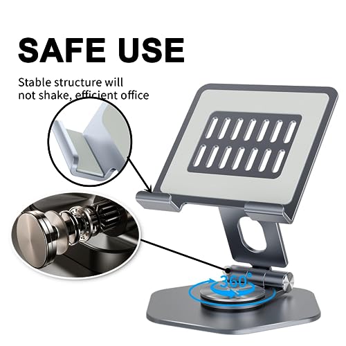 PHEVOS Foldable Desk Stand for Phone & Tablet, 360° Rotation Adjustable Portable Aluminum Metal Phone Holder,Compatible with All Phone, Portable Monitor, Samsung,iPad Tablet(4-13 in Grey)