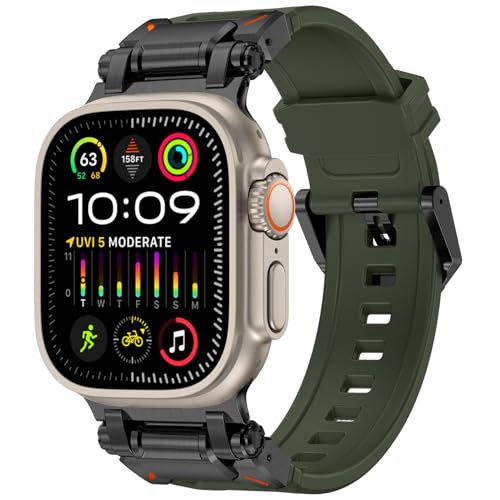 FULLIFE Designed for Apple Watch Band Apple Watch Ultra 2/Ultra 49mm for Men, Silicone Rubber Bands with Metal Connector for Apple Watch Series 10 46mm, 9/8/7 45mm, SE2/SE 6/5/4 44mm, 3/2/1 42mm