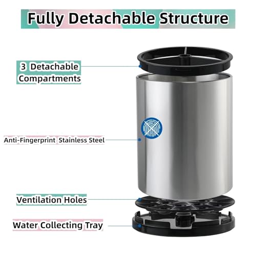 LIBODOUR Kitchen Utensil Holder Extra Large 360° Rotating For Counter Organizer Stainless Steel Storage Cooking Silverware Caddy Flatware 3 Compartment Flatware Spoon Spatula Lazy Susan(Black)