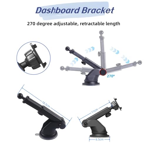 Epronic Flexible Dashboard Suction Cup Bracket Mount for Carplay Screen Monitor, Compatible with Most 7Inch 9Inch 9.3 Inch 10.26 Inch Portable Monitor Cell Phone Windshield Suction Cup Mount