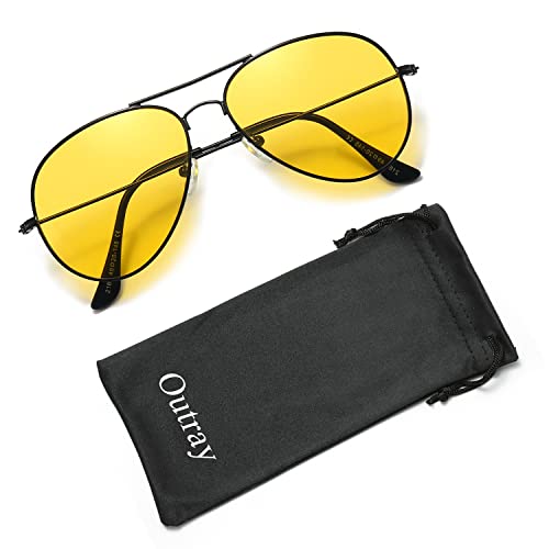 Outray Night Vision Polarized Aviator Sunglasses for Driving (Black Frame/Yellow Lens, Yellow)