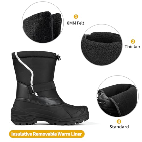 FREE SOLDIER Mens Snow Boots Insulated Waterproof Hiking Winter Shoes Nonslip Outdoor Ankle Cold Weather Boots with Warm Inner(Black,7)