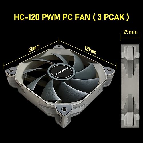 PWM Fan 3Pack 120mm PC Fans, HC-120 High Performance 12V 4PIN Fan with PWM, Quiet 1,500RPM up to 68CFM High Airflow pc Fan, SFDB Bering 120mm Fan, Computer case Fans for Air and Liquid Cooler…