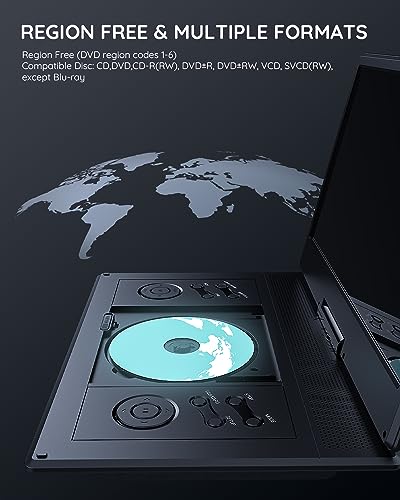 BOIFUN 15.7" Portable DVD Player with 14.1" Large HD Screen, 6 Hours Rechargeable Battery, Support Sync TV, USB, SD Card and Multiple Disc Formats, Dual Speaker, Rich Matte Black