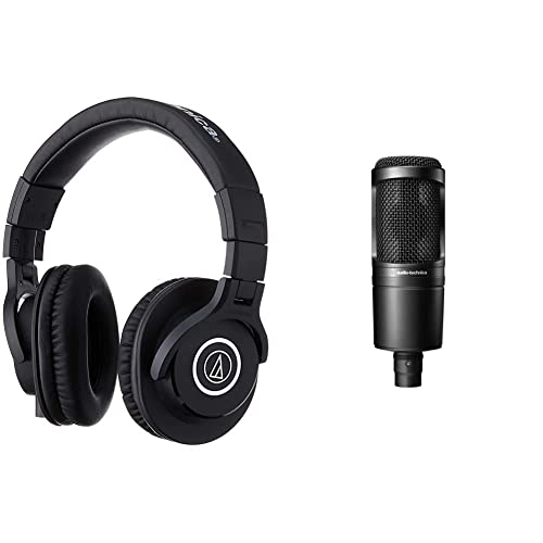 Audio-Technica ATH-M40x Professional Monitor Headphones, Black & Audio-Technica AT2020 Cardioid Condenser Microphone, Black, Ideal for Project/Home Studio Applications
