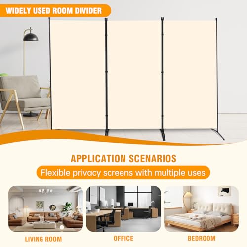 CHOSENM 3 Panel Folding Privacy Screens, 6 FT Tall Wall Divider with Metal Frame, Freestanding Room Divider for Office Bedroom Study (3 Panel, Beige)
