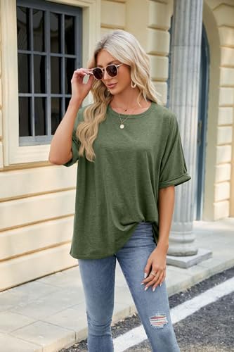 Vidifid Womens Oversized T Shirts Short Sleeve Crewneck Summer Tops Casual Loose Blouse Basic Tee Tops Malachite Green