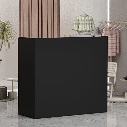 AIEGLE Reception Desk with Drawers & Storage Shelves, Table with Private Panels, for Salon Reception Room Checkout Office, Black (47.3" L x 18.3" W x 43.3" H)
