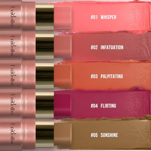 Multi-Use Makeup Cream Blush Stick, Unidollss 3-in-1 Buildable Blush Stick for Cheeks, Eyes, and Lips, Hydrating formula, All day wear, Easy Application with Thumb Puff Included (04 FLIRT)