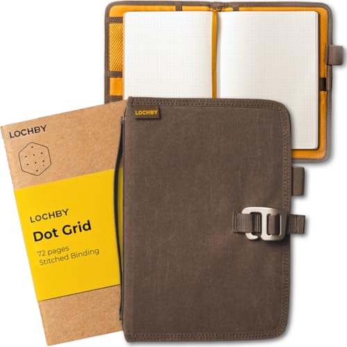 LOCHBY Field Journal A5 Planner Cover | Water Resistant Waxed Canvas | Pen Loop | Included Tomoe River Notebook | Perfect for Travel, Art, Bullet Journal