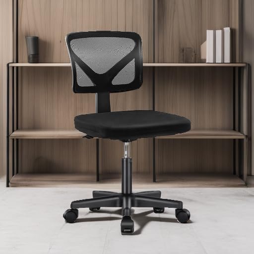MCQ Home Office Computer Desk Chair Mid Back Armless Ergonomic Mesh with Lumbar Support Height Adjustable Swivel Task Rolling Modern Wheels for Office,Living Room, Black (SE-2077)