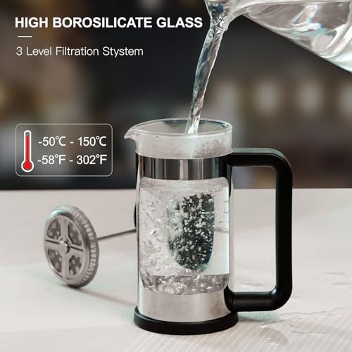 wedrink French Press Coffee Maker, Thicken Heat-Resistant Borosilicate Glass and 304 Stainless Steel Coffee Press for camping travel gifts(12oz, 350ml)