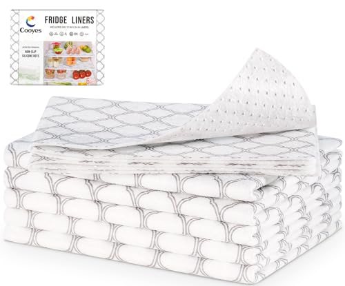Cooyes Non Slip Refrigerator Liners, 2 in 1 Absorbent Fridge Liners and Fresh Mats Machine Washable, Refrigerator Shelf Liner for Glass Shelves Kitchen Cabinet Drawer Liners, 6 Pack, 12" × 24 "