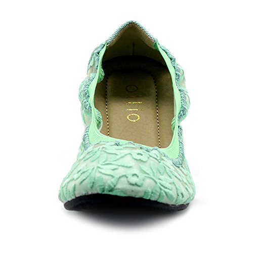 Ollio Womens Shoes Floral Embroidery Lace Slip On Comfort Light Ballet Flat ZM1712F (6 B(M) US, Mint)