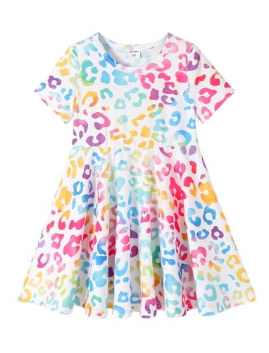 PATPAT Girls Short Sleeve Dresses Skater Twirly Stretch A-line Toddler Casual Swing Dress, Nonpareil Pink, 2 Years